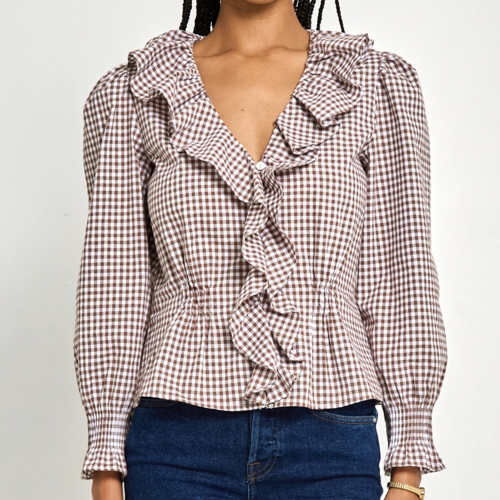 Chandler Blouse in Brown Gingham